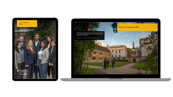 MBA brochure on device screens.